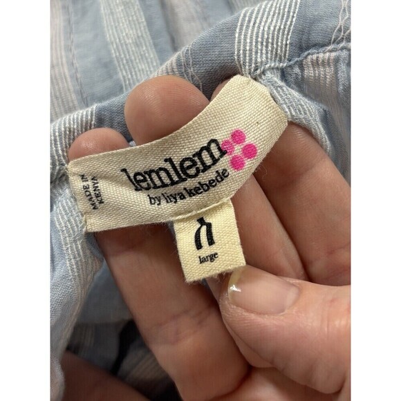 Lemlem Sundress Dress White Blue Stripe Large Ruffle Raw Hem Low Back - Picture 3 of 8